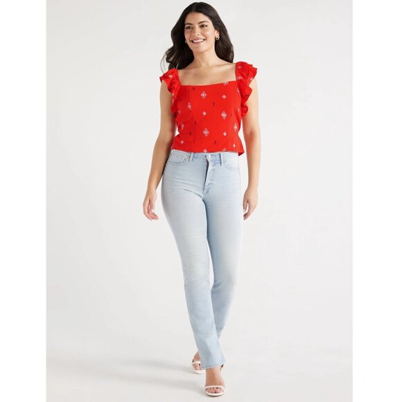 Women's Sofia Jeans Plus Double Ruffle Embroidered Top XXLARGE Red Alert NEW - Picture 5 of 11